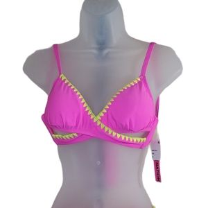 Bikini Nation Pink Yellow Embroidered Bikini Top Large